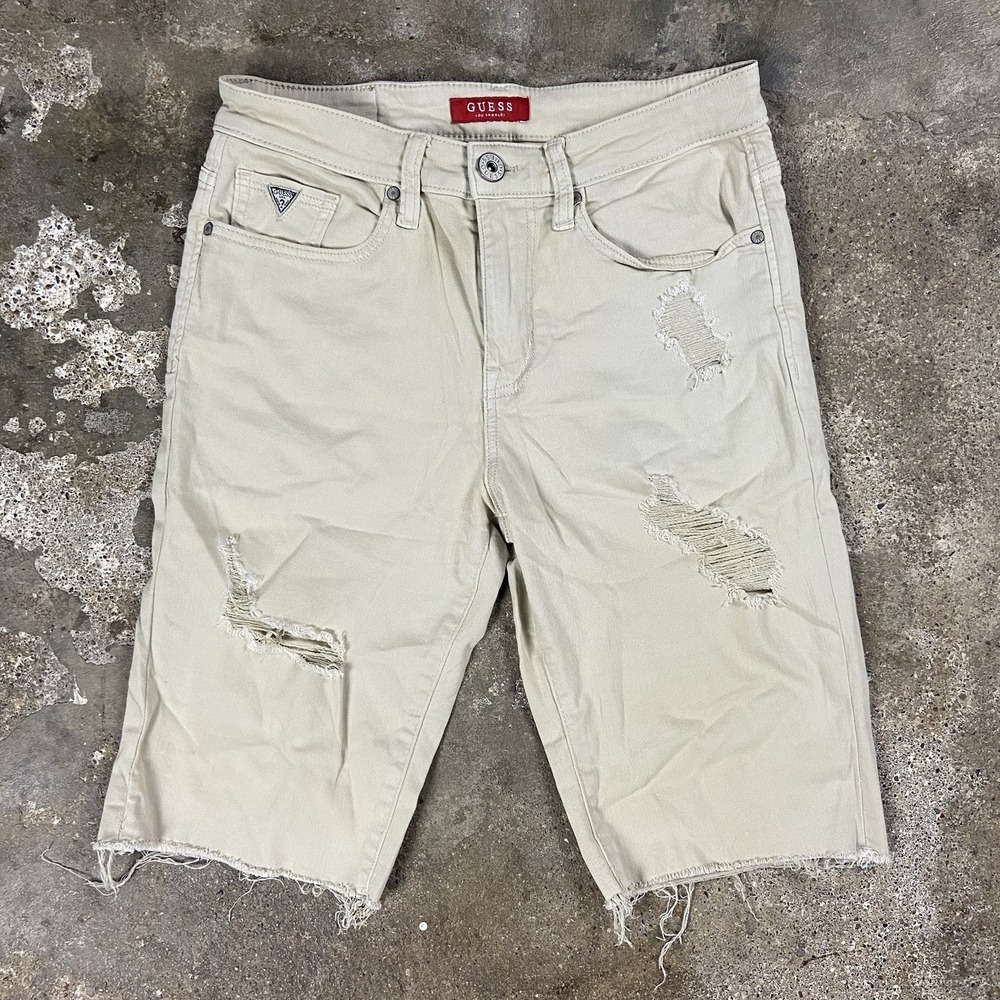 Guess‎ Jean Shorts Size 29 Beige Light Wash Distressed Casual Wear